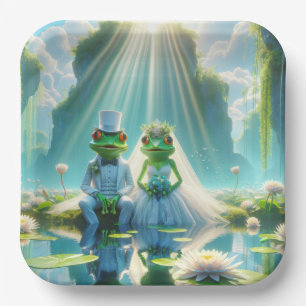 Bride and Groom Frogs On Lily Pad Paper Plate