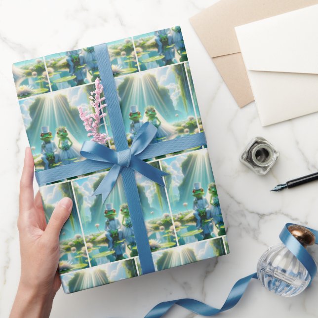Bride and Groom Frogs On Lily Pad Wrapping Paper (Gifting)