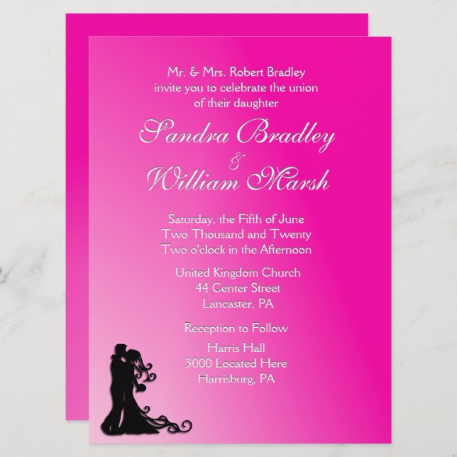 Bride and Groom Fuchsia Invitation (Front/Back)
