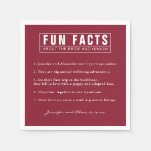 Bride and Groom Fun Facts Burgundy Red Paper Napkin