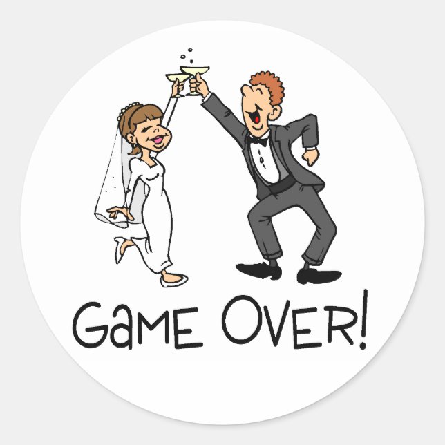 Bride and Groom Game Over Classic Round Sticker (Front)
