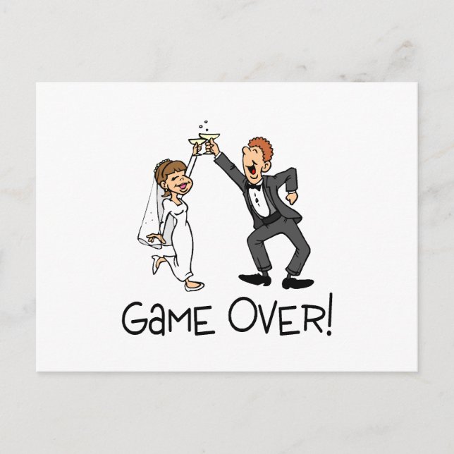 Bride and Groom Game Over Wedding Postcard (Front)