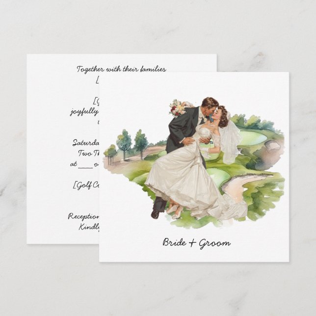  Bride and Groom Golfer wedding in golf course Invitation (Front/Back)