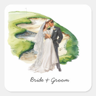 Bride and Groom Golfer wedding in golf course Square Sticker