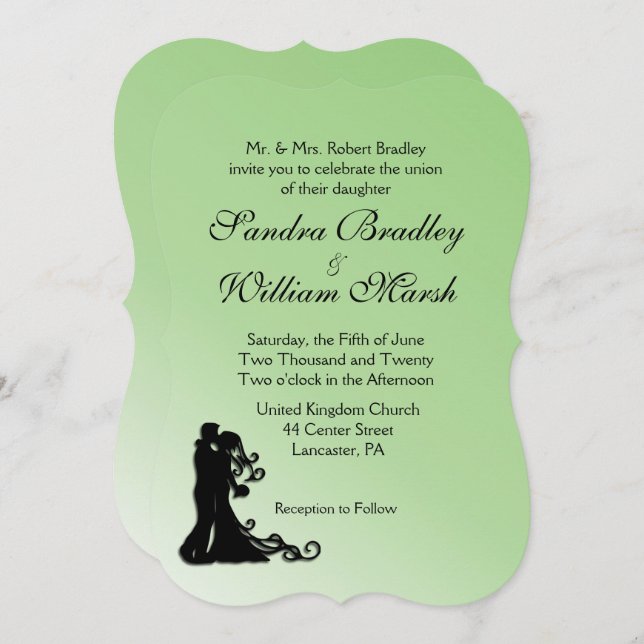 Bride and Groom Green Wedding Invitation (Front/Back)