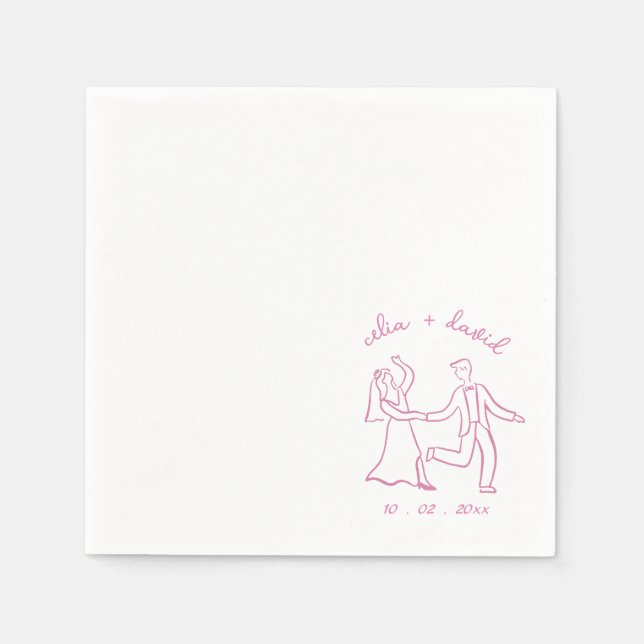 Bride and Groom Hand Drawn wadding Napkin (Front)