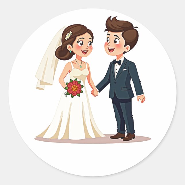 Bride and Groom Holding Hands Sticker (Front)