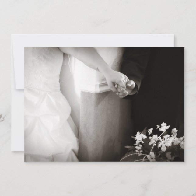 Bride and groom holding hands wedding invitation (Front)