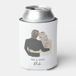 Bride and Groom Illustration Can Cooler
