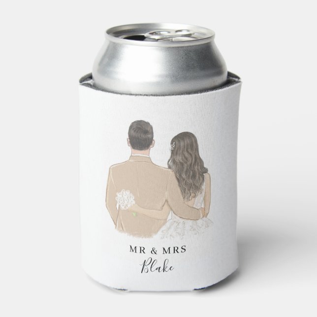 Bride and Groom Illustration Can Cooler (Can Front)