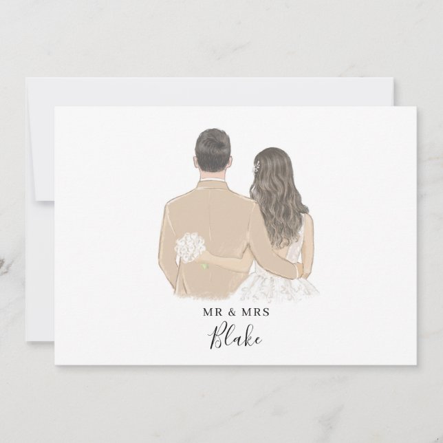 Bride and Groom Illustration Wedding Card (Front)