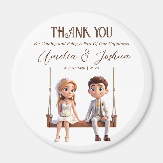 Bride and Groom Illustration Wedding Favours Magnet (Front)