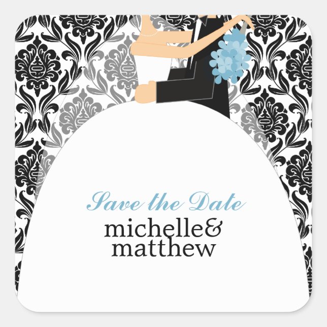 Bride and Groom Illustration Wedding Square Sticker (Front)