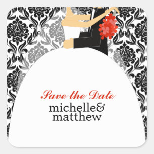 Bride and Groom Illustration Wedding Square Sticker