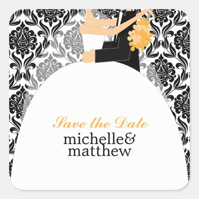 Bride and Groom Illustration Wedding Square Sticker (Front)