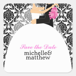 Bride and Groom Illustration Wedding Square Sticker