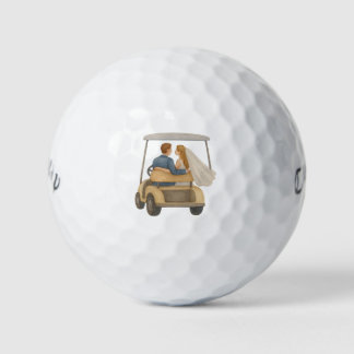 Bride and Groom in a Golf Cart Wedding Favour Balls