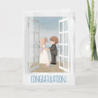 bride and groom in open window beach scene