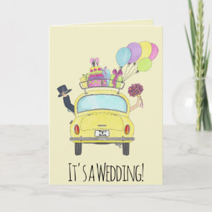 Bride and Groom in Retro Car Wedding Invitation