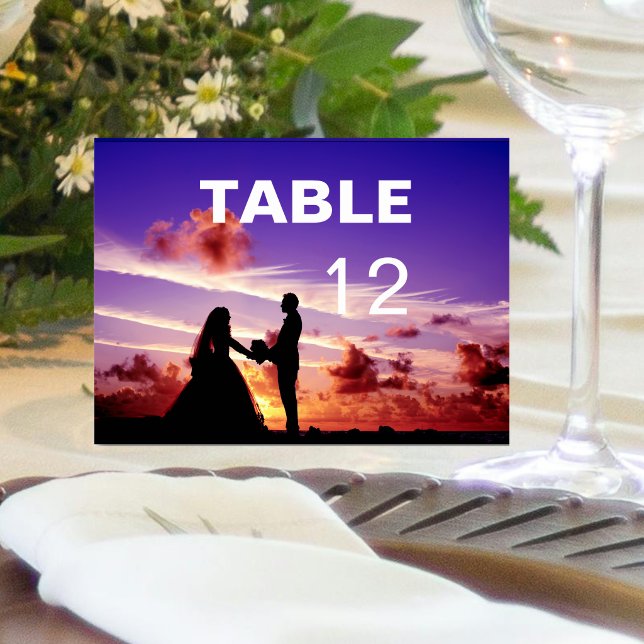 Bride and Groom in Sunset Folded Table Card (Bride and Groom in Sunset Folded Table Card)