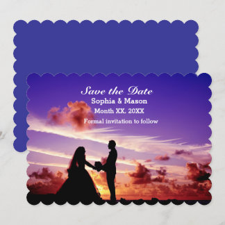 Bride and Groom in Sunset Save the Date Flat Card