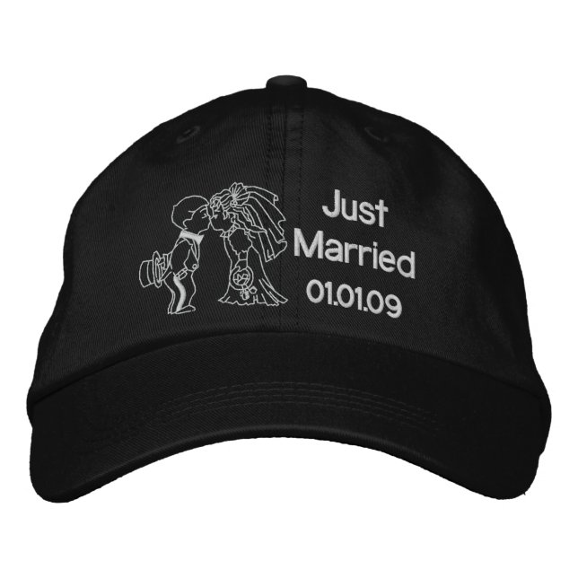 Bride and Groom Kiss - Just Married Embroidered Hat (Front)