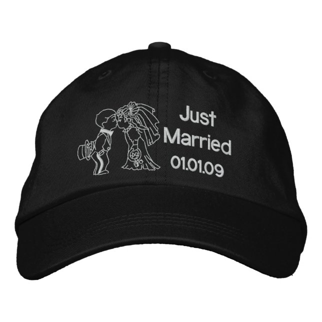 Bride and Groom Kiss - Just Married Embroidered Hat (Front)