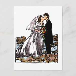 Bride and Groom Kiss on Beach Postcard