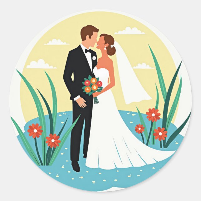 Bride and Groom Kiss Sticker (Front)