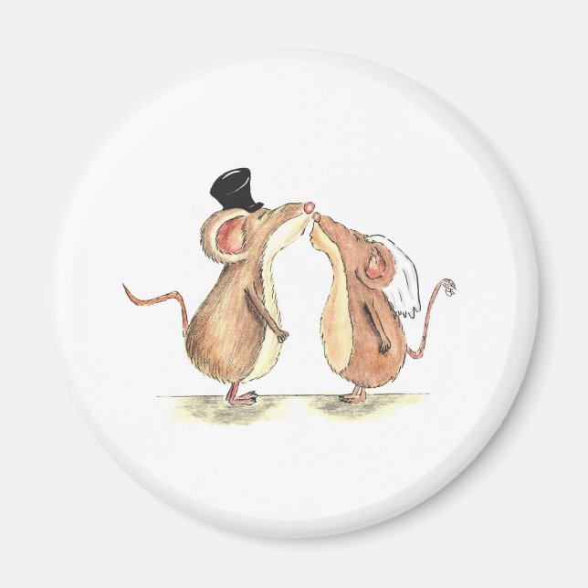 Bride and Groom - Kissing Mice - Gift for Wedding Magnet (Front)