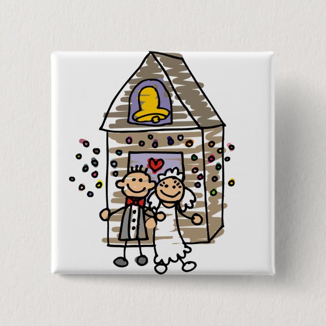 Bride and Groom Leave Church 15 Cm Square Badge (Front)