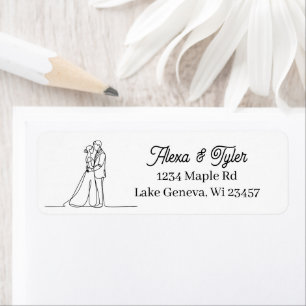 Bride and Groom Line Art Wedding Return Address Label