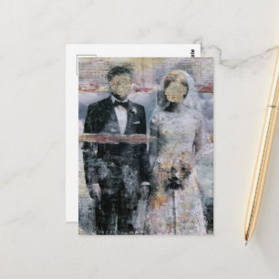 Bride and Groom Mixed Media Collage Postcard