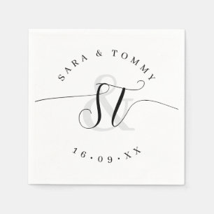 Bride and Groom Monogram Elegant Minimal Wedding Napkin