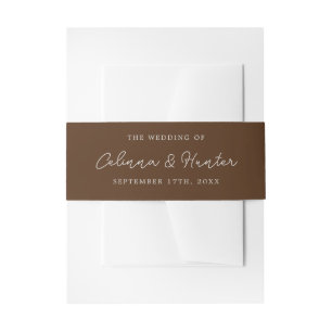 Bride and Groom Names Brown Wedding Invitation Belly Band