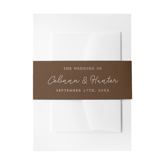 Bride and Groom Names Brown Wedding Invitation Belly Band (Front Example)