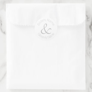Bride and Groom Names Silver and white Wedding  Classic Round Sticker