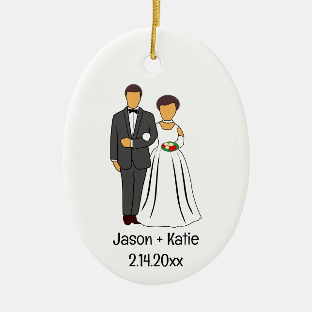 Bride and Groom Names Wedding Favour Ceramic Ornament (Front)