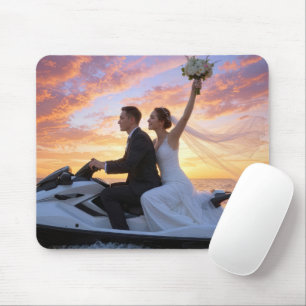 Bride and Groom on a Jet Ski Mouse Pad
