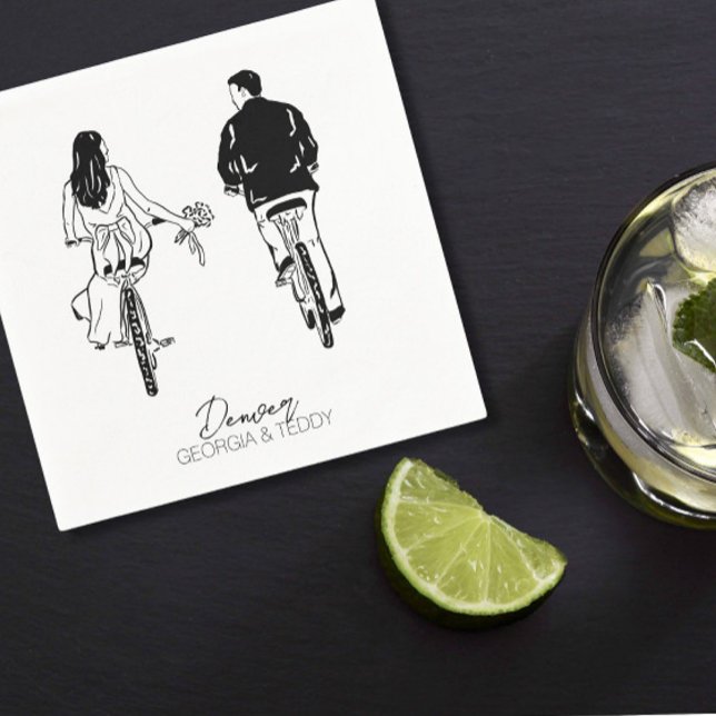 Bride and Groom on Bikes Wedding cocktail napkin (Creator Uploaded)