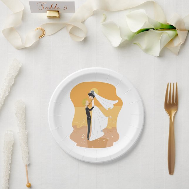 Bride And Groom On The Beach Paper Plates (Creator Uploaded)