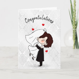 Bride and Groom On White Damask Card