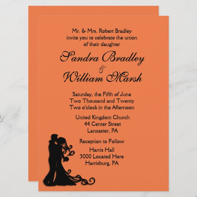 Bride and Groom Orange Invitation (Front/Back)