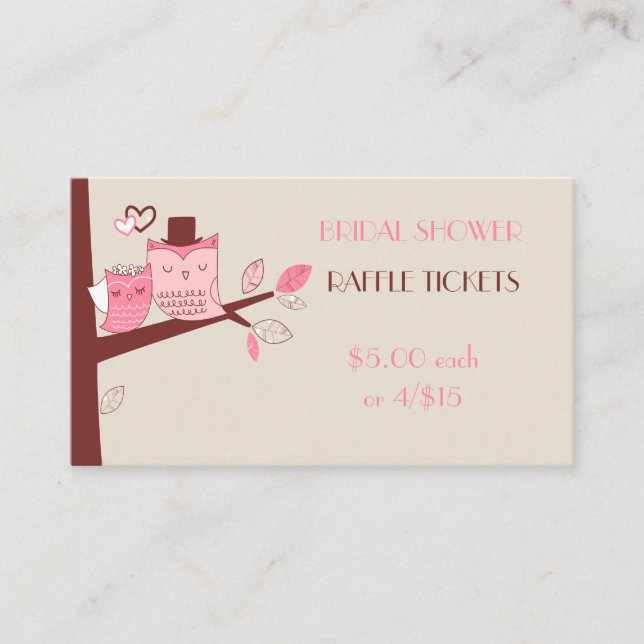 Bride and Groom Owl Couple Raffle Tickets Enclosure Card (Front)