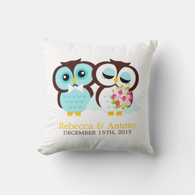 Bride and Groom Owls Cushion (Front)
