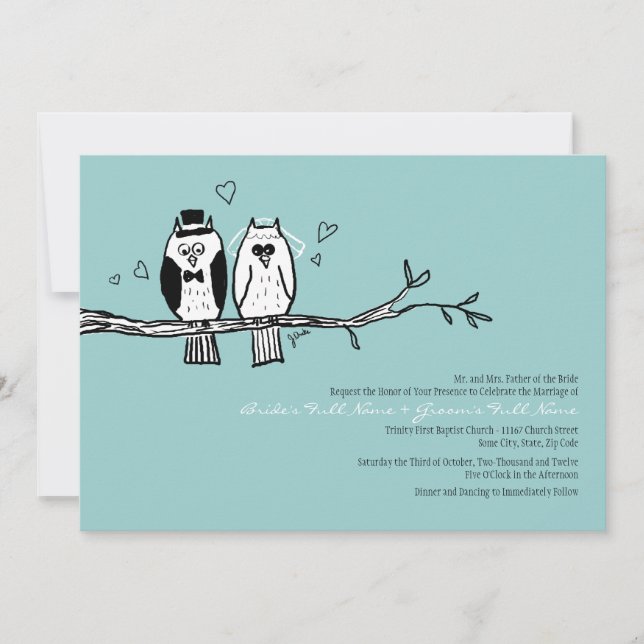 Bride and Groom Owls Wedding Invitation (Front)