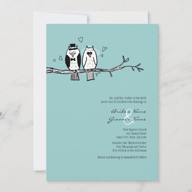 Bride and Groom Owls Wedding Invitation (Front)