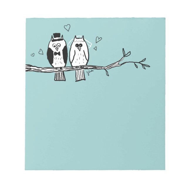 Bride and Groom Owls Wedding Notepad (Front)