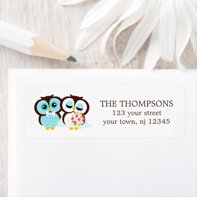 Bride and Groom Owls Wedding Return Address Label (Insitu)
