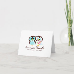 Bride and Groom Owls Wedding "Thank You" Thank You Card